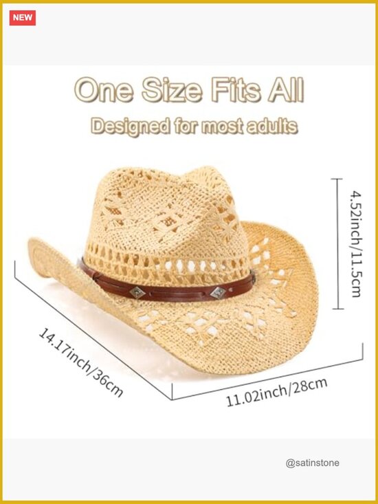 Straw Cowboy Hat with Shapeable Brim Adjustable main image 7
